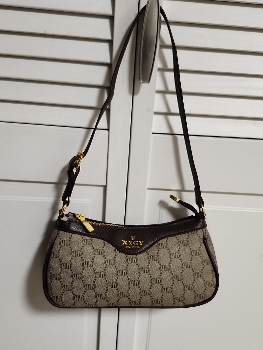 Brown and Beige Monogram Shoulder Bag by